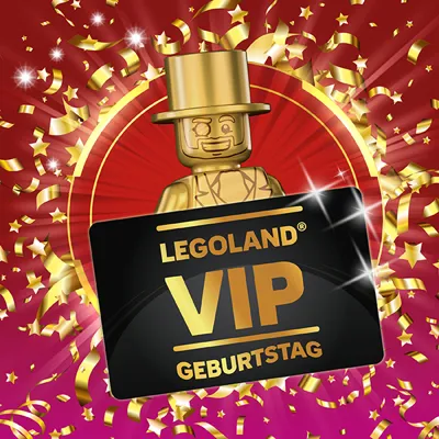 goldene LEGO Minifigur mit LEGOLAND VIP Geburtstag Logo