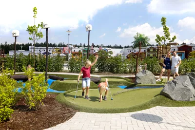 Two children on the minigolf course in the LEGOLAND vacation village